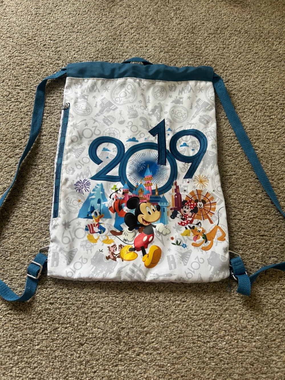Disney 2019 Mickey & Friends Drawstring Backpack - Teal Accents